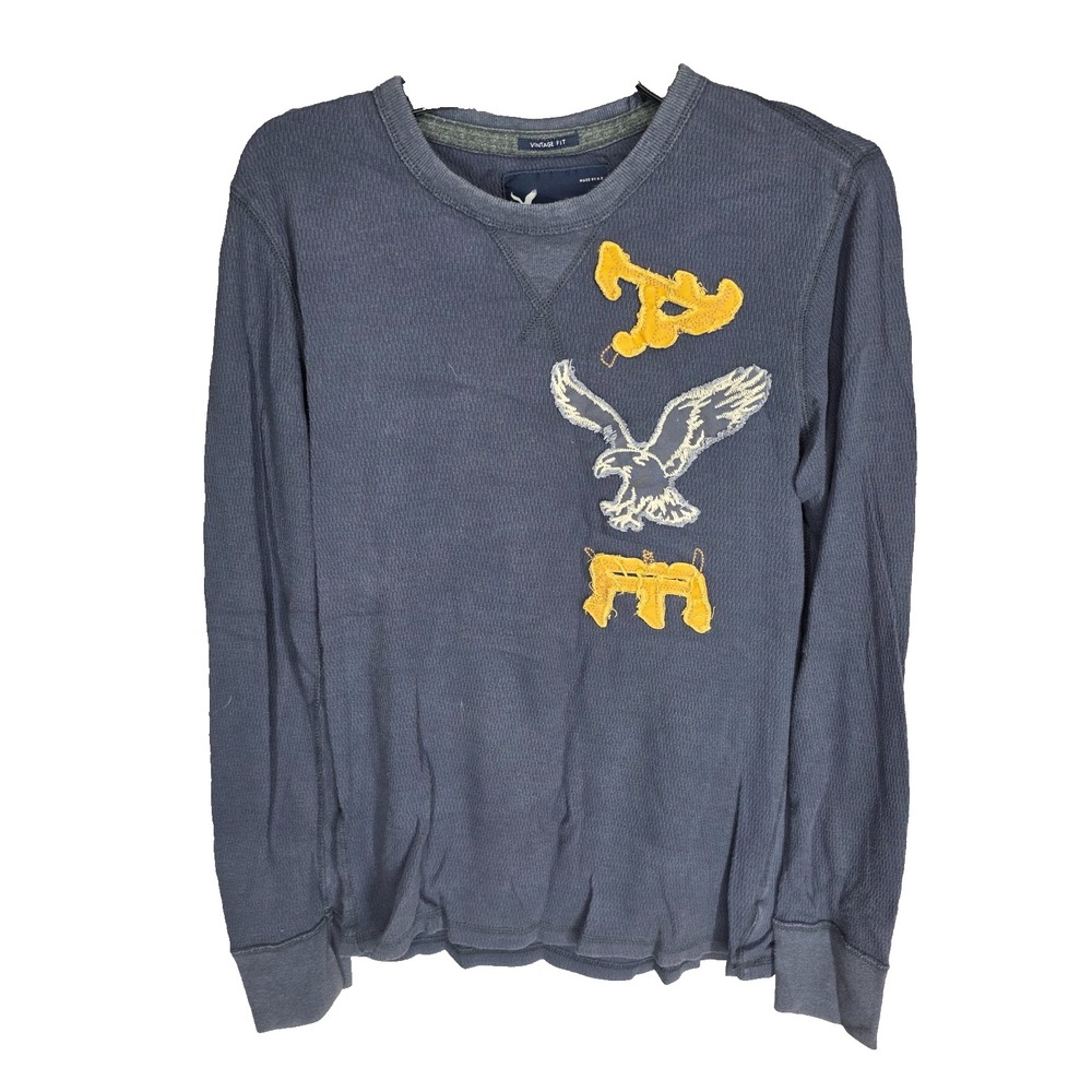 American Eagle Sweatshirt Mens Medium Blue Vintage‎ Fit Thermal Long Sleeve
